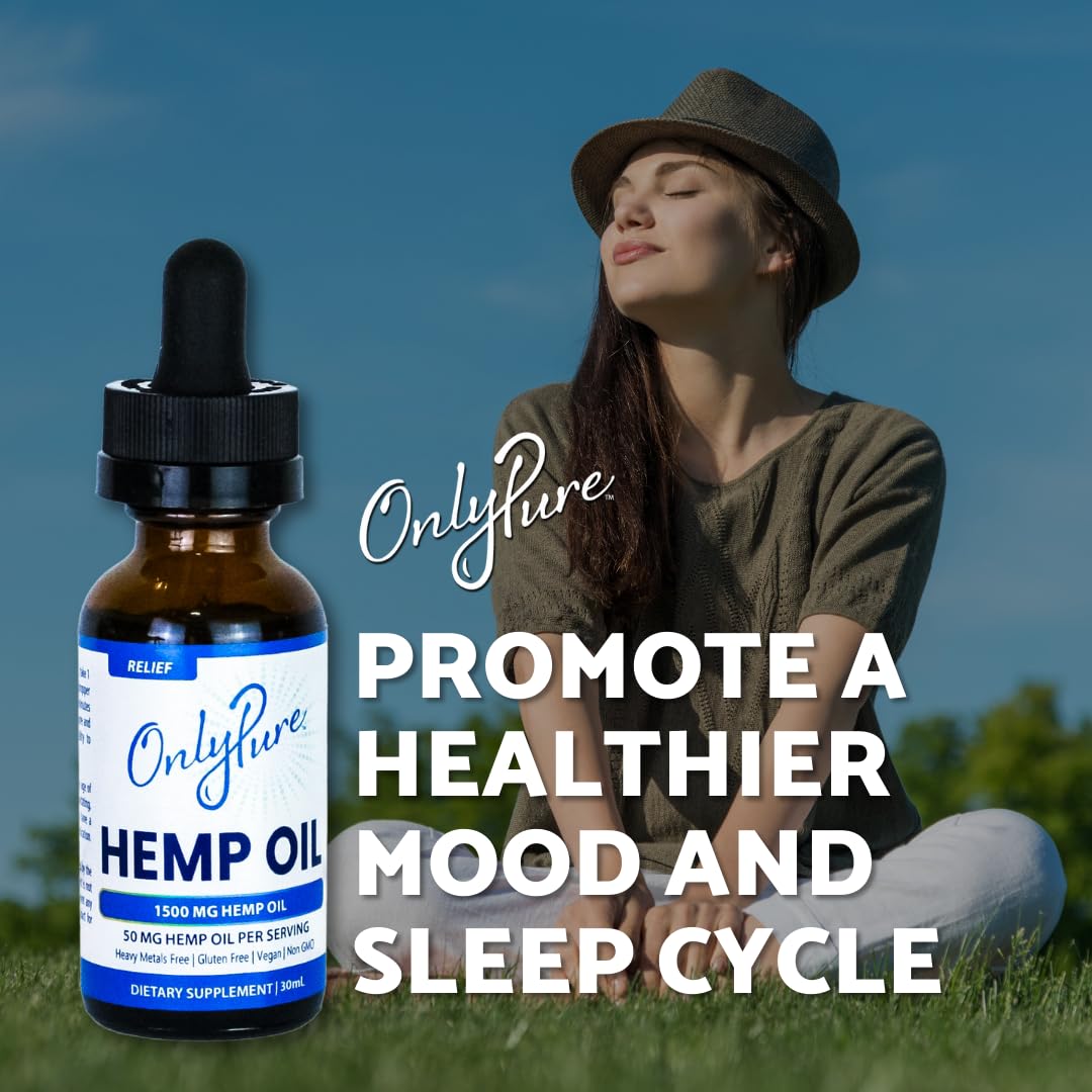 OnlyPure Relief Hemp Oil Drops – 1500 mg, 30 mL | Wellness, Sleep & Relaxation | All-Natural, MCT Oil, Non-GMO, Vegan