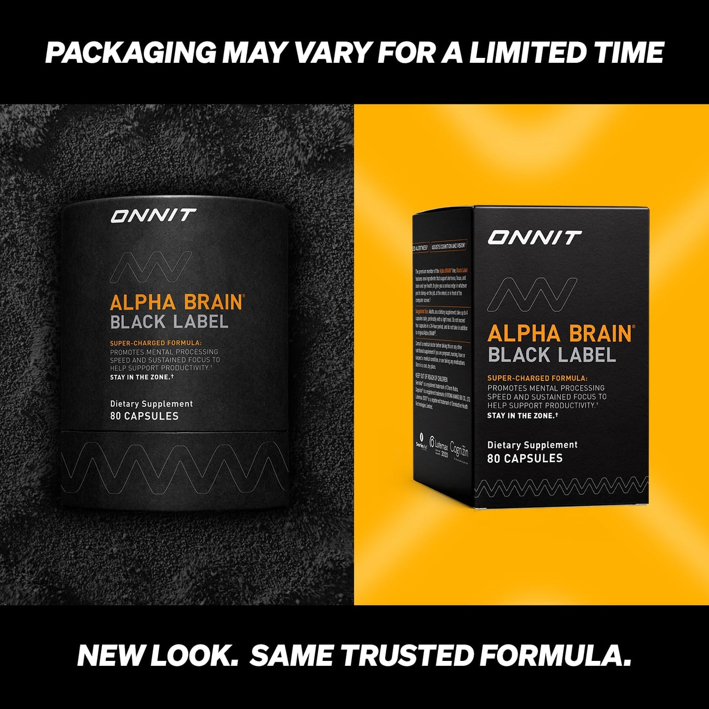 ONNIT Alpha Brain Black Label Capsules – Non-GMO Citicoline Brain Support for Focus & Clarity | 80 Count