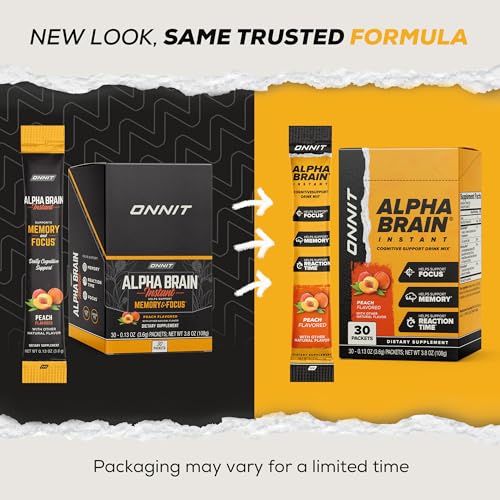 ONNIT Alpha Brain Instant Peach Nootropic Drink Mix for Focus, Memory & Clarity – 30 Packets
