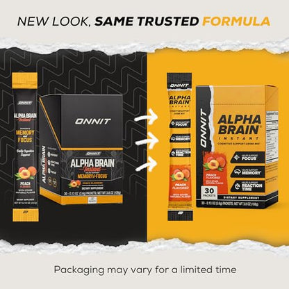 ONNIT Alpha Brain Instant Peach Nootropic Drink Mix for Focus, Memory & Clarity – 30 Packets
