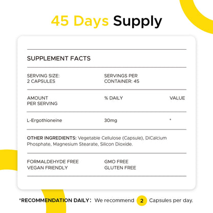 ONOTIC Ergothioneine 30mg Capsule – 90-Day EGT Supplement for Immune & Brain Health