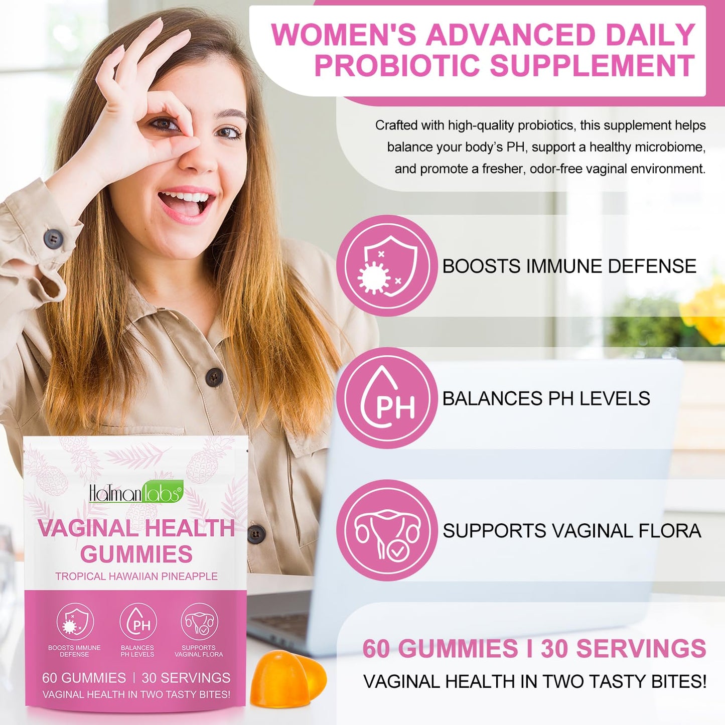Onznoz Vaginal Probiotics for Women - PH Balance Gummies, Vaginal Health & Flora