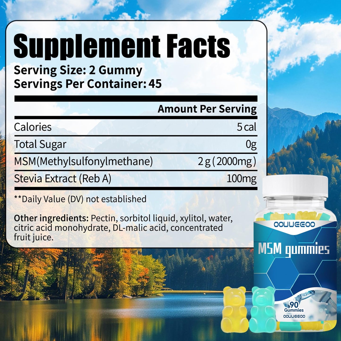 OOUUEEOO MSM 2000mg – Joint Support, Hair, Skin & Nails Gummies (Sulfur) – Blueberry Pineapple