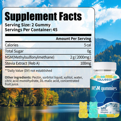 OOUUEEOO MSM 2000mg – Joint Support, Hair, Skin & Nails Gummies (Sulfur) – Blueberry Pineapple