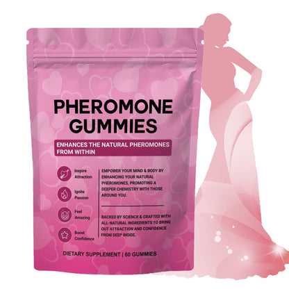 OOUUEEOO Pheromone Gummies for Women – Vegan, Gluten-Free, 60 Count – Strawberry Flavor