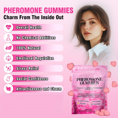 OOUUEEOO Pheromone Gummies for Women – Vegan, Gluten-Free, 60 Count – Strawberry Flavor