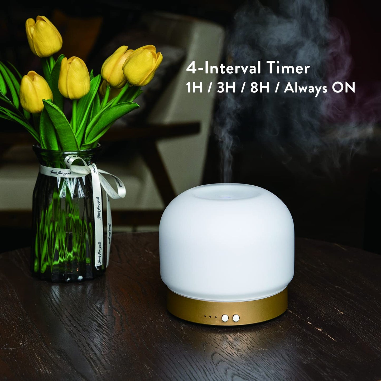 280ml Essential Oil Diffuser for Large Rooms – Glass Cover, 4 Timers, Auto Shut-Off