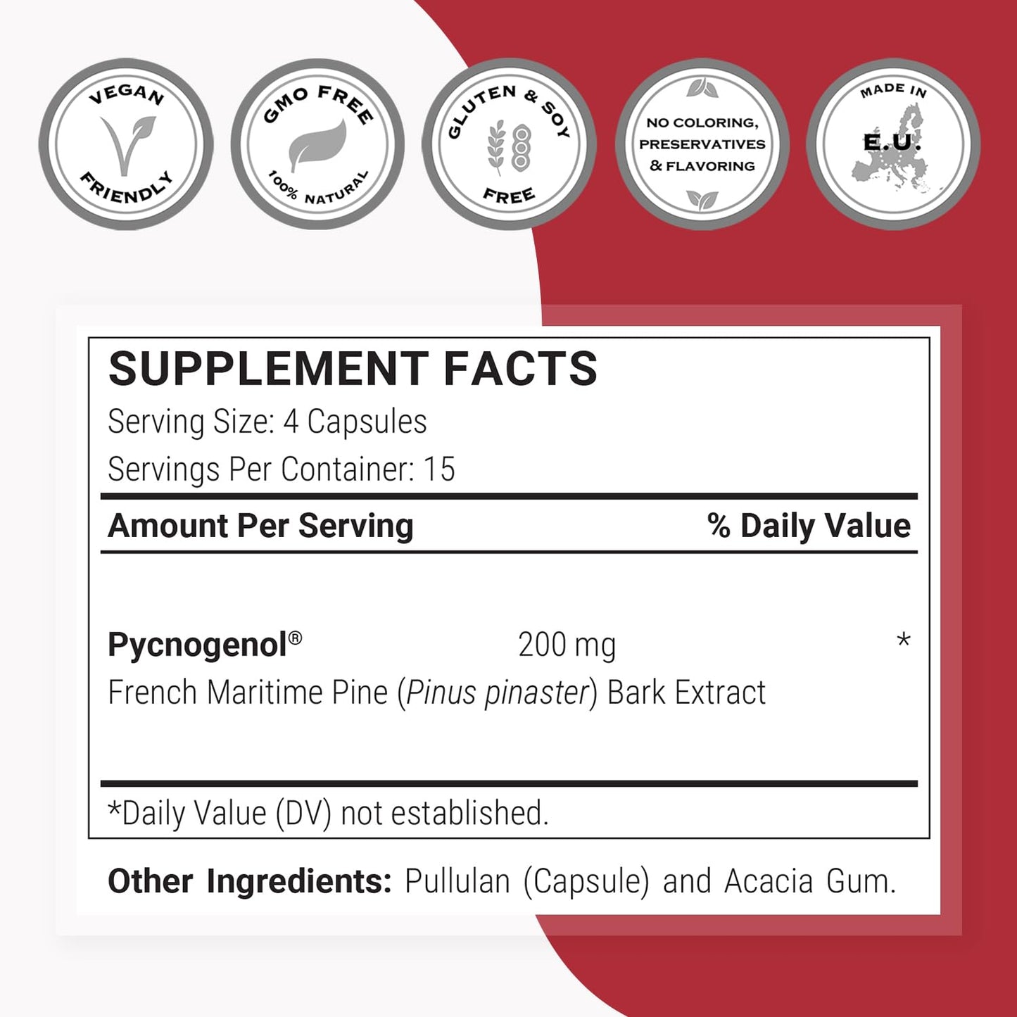 Supersmart Pycnogenol 200mg/day – French Pine Bark Extract, 60 Vegetarian Capsules | Patented & Highly Bioavailable | Non-GMO & Gluten Free