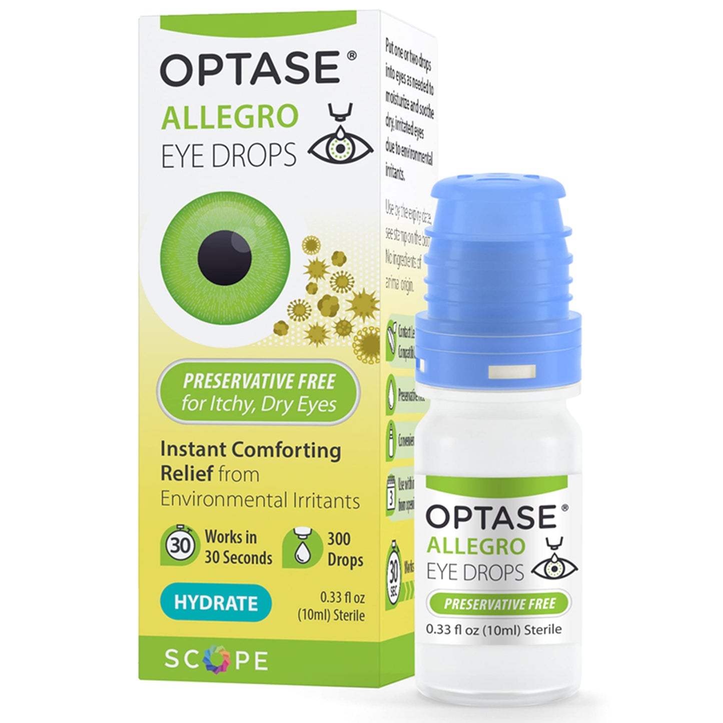 Optase Allegro Eye Drops - 33 oz, 300 Doses | Preservative-Free Lubricant for Quick Comfort