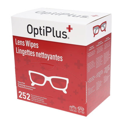 OptiPlus Eyeglass Lens Wipes – Pre-Moistened Cleaning Wipes for Glasses, Screens & Lenses | 252 Count
