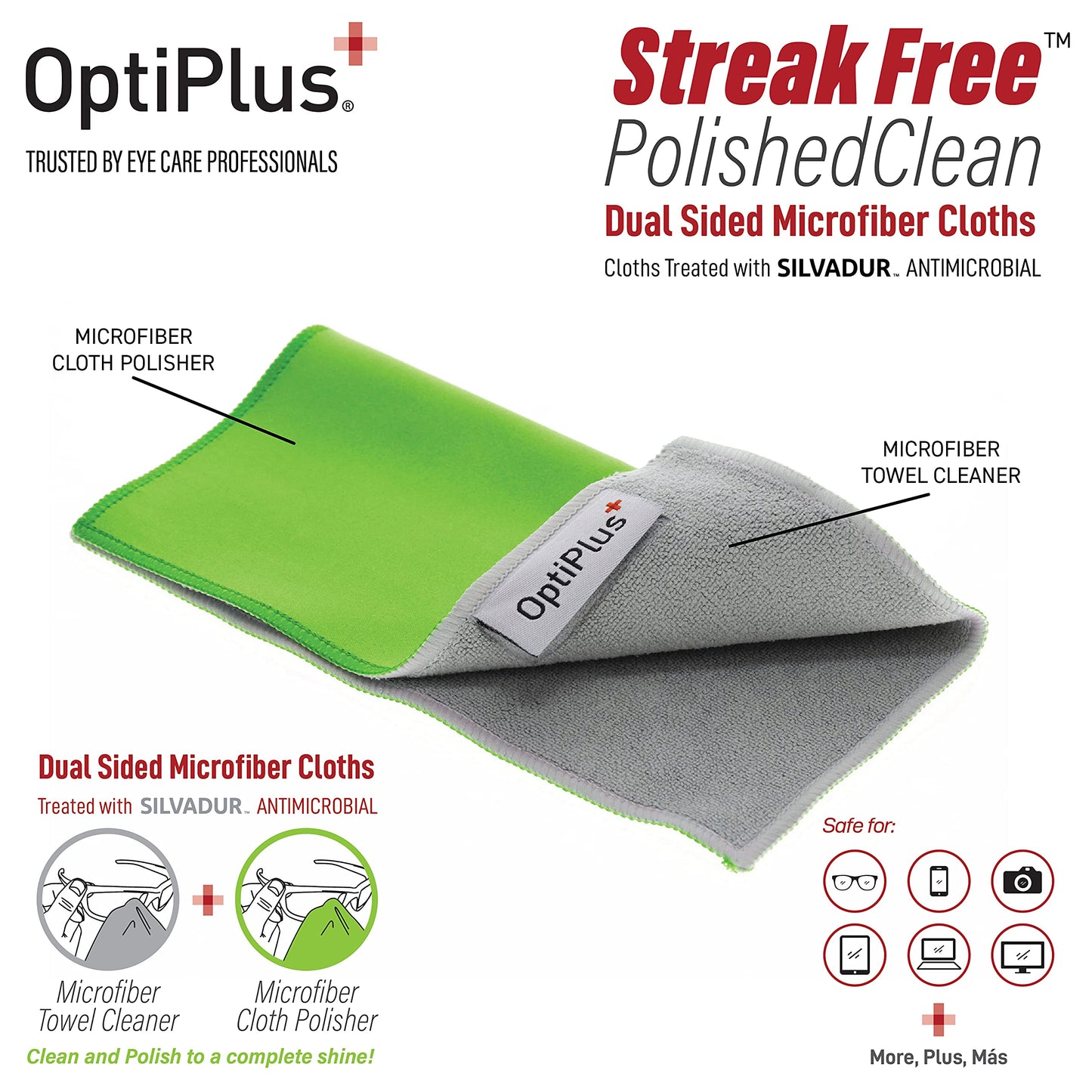 OptiPlus Anti-Fog Lens Cleaning Spray & Dual Microfiber Cloth – Streak-Free Defogger (2oz)