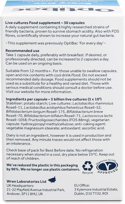 Optibac Probiotics for Daily Wellbeing - Pack of 30 Capsules