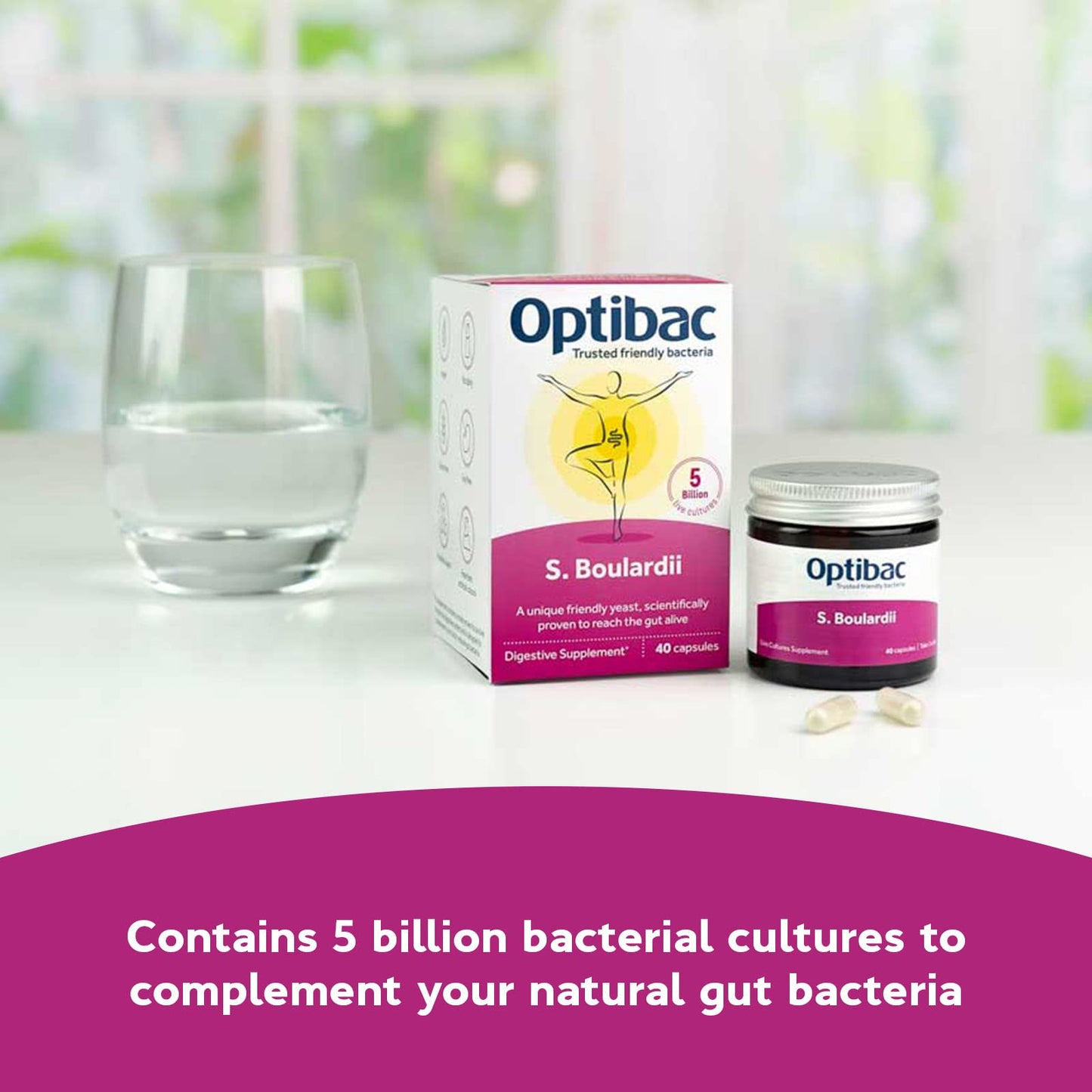 OptiBac Saccharomyces boulardii | 5 Billion Live Cultures | Vegan & Gluten Free | 80 Capsules