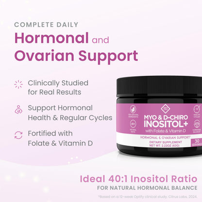 Optify Myo-Inositol & D-Chiro Inositol Supplement Powder for Women – 40:1 Ratio + Folate & Vitamin D – 30-Day Supply