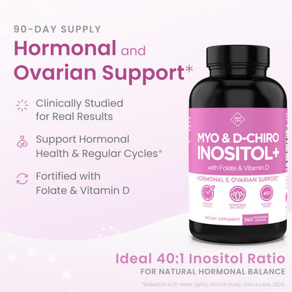 Optify Inositol for Women – 90-Day Supply, 40:1 Myo-Inositol to D-Chiro Inositol, Folate & Vitamin D