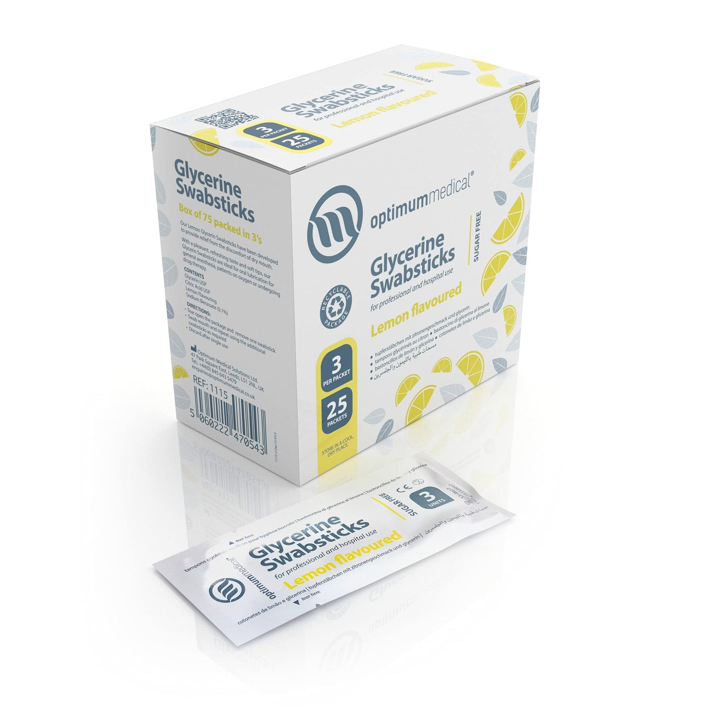 OPTIMUM MEDICAL Glycerin Swabsticks (x75) – Lemon Flavour | Sugar-Free Dry Mouth Relief