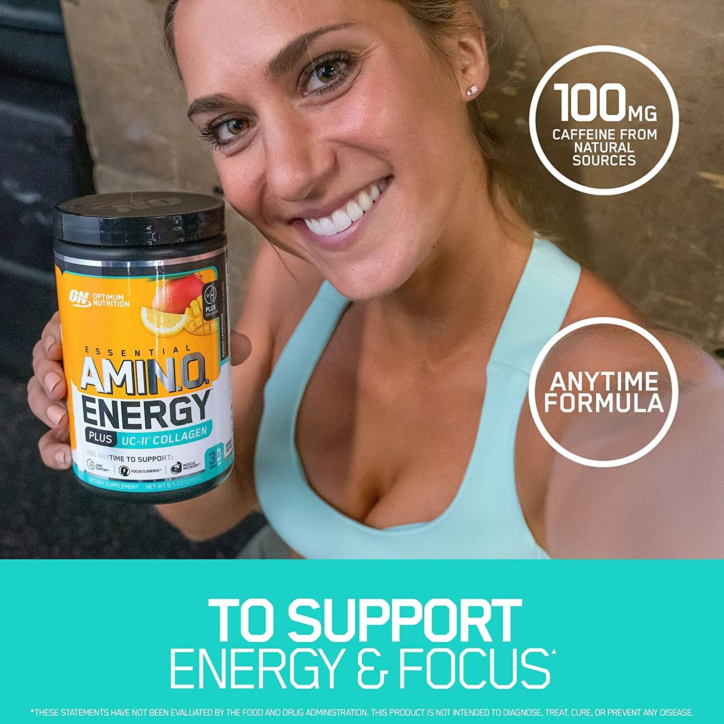 Optimum Nutrition Amino Energy + Collagen Powder – 5g Aminos, UC-II Collagen, Caffeine