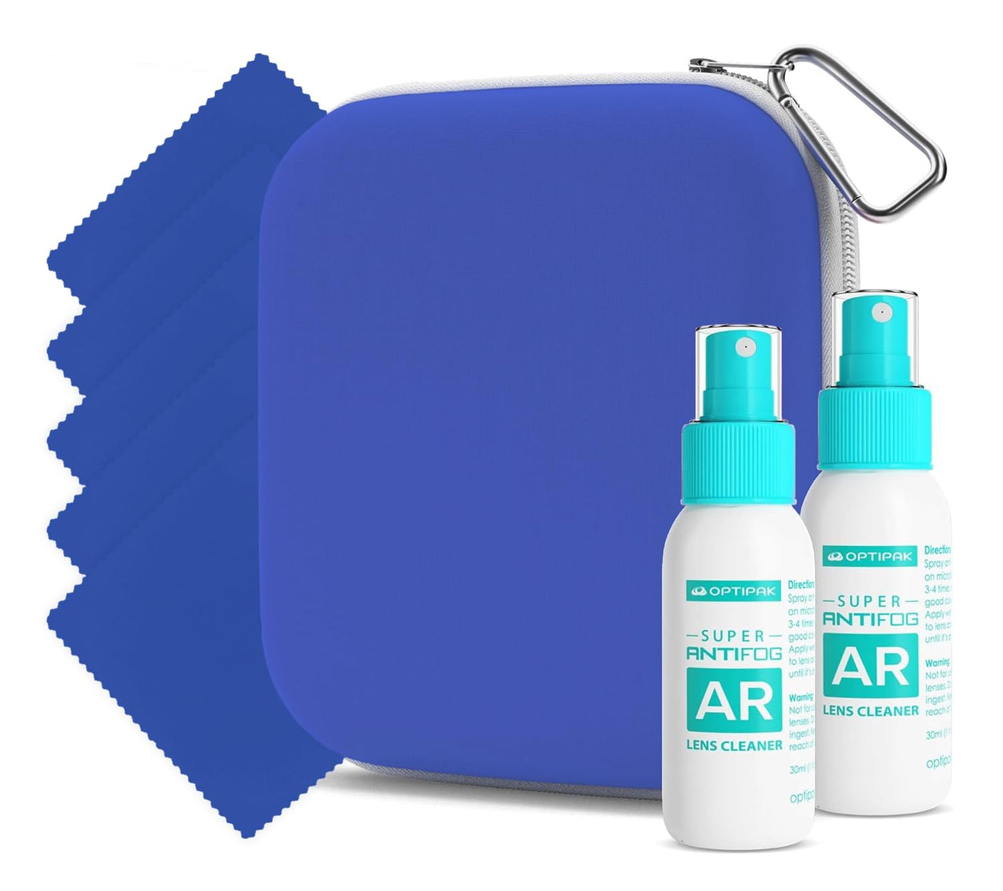 OPTIPAK Anti Fog Lens Cleaner Spray Kit | 2x 1oz Bottles, Pouch & 5 Microfiber Cloths – 8 Piece Set