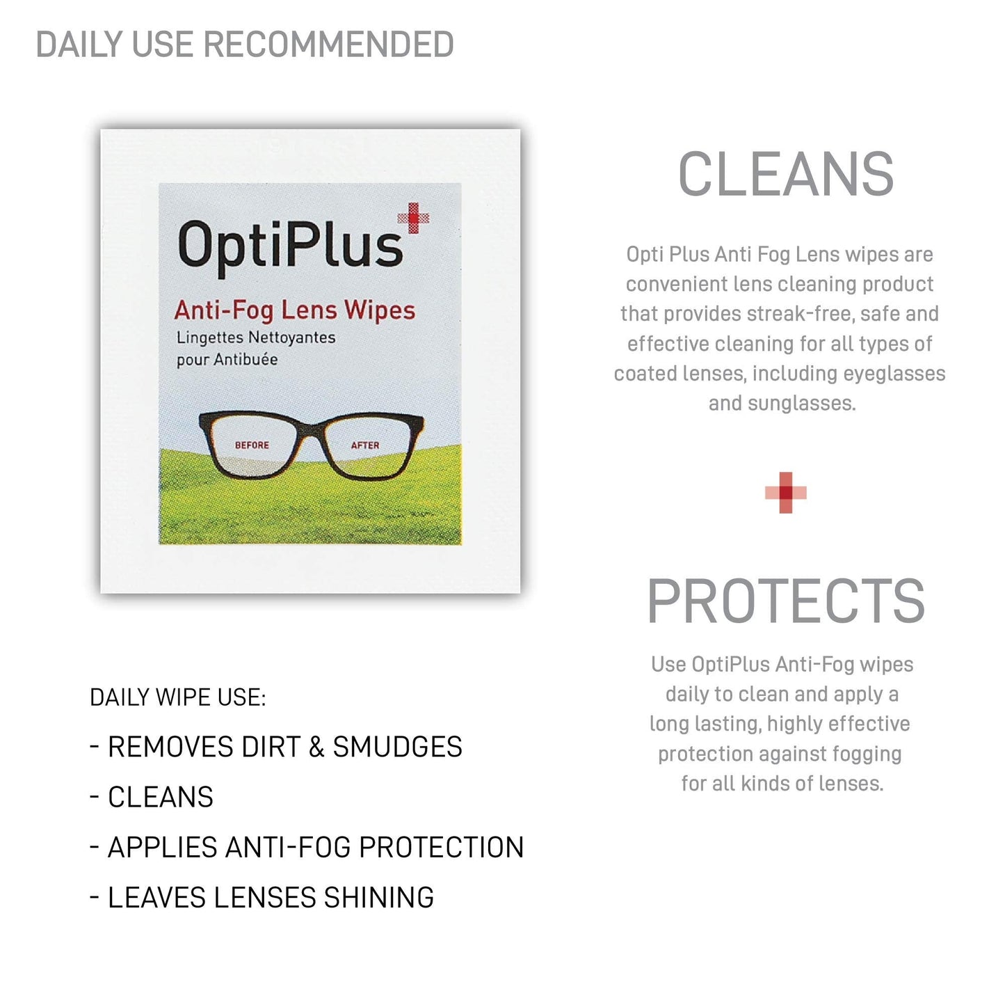 OptiPlus Anti-Fog Wipes for Glasses, Screens & Lenses – 100 Count