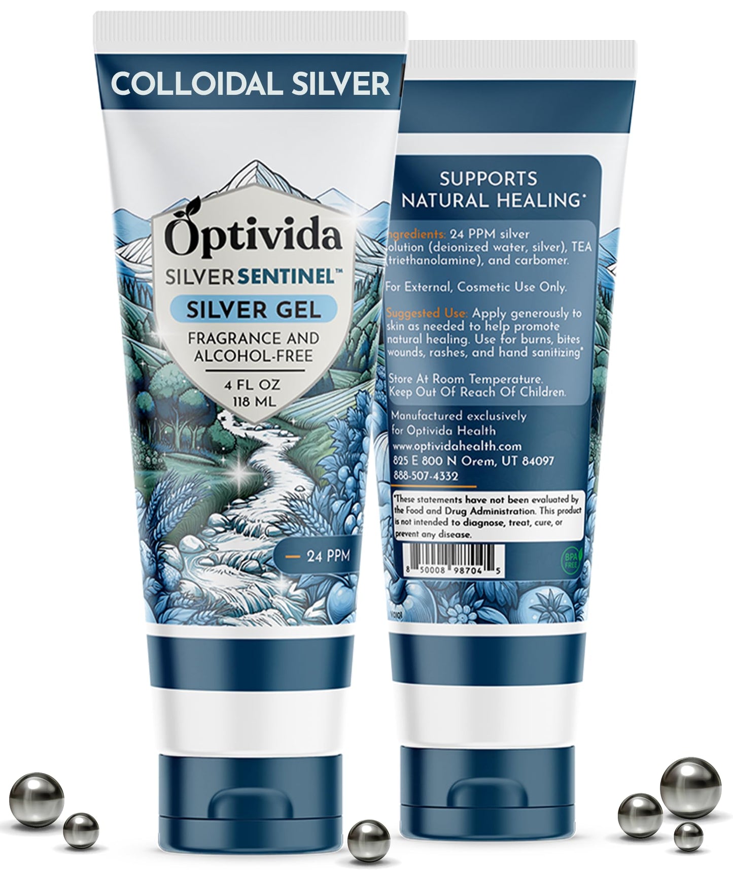 OPTIVIDA Colloidal Silver Gel for Wound Care – Unscented Nano-Silver Topical Gel (4 oz)