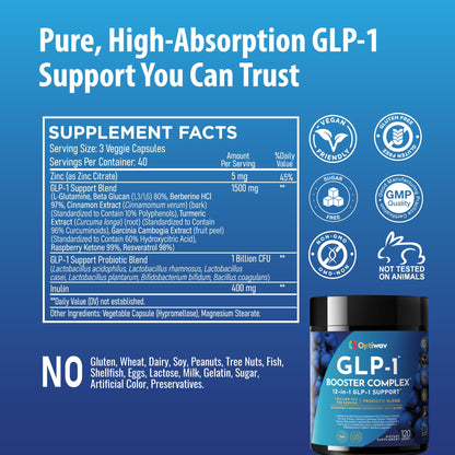 Optiwav GLP-1 Probiotic Weight Loss Supplement - Natural GLP-1 Booster for Appetite Control, Metabolism & Gut Health