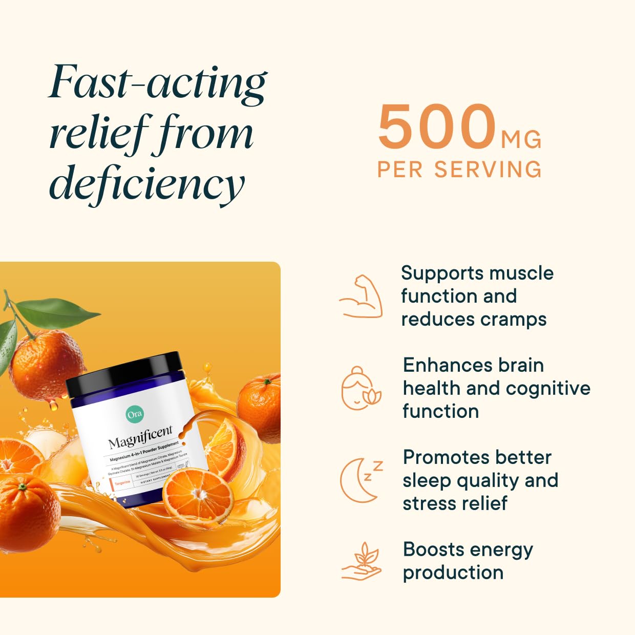 Ora Organic Magnificent Magnesium Complex Powder – 4-in-1 for Sleep, Recovery & Heart Health