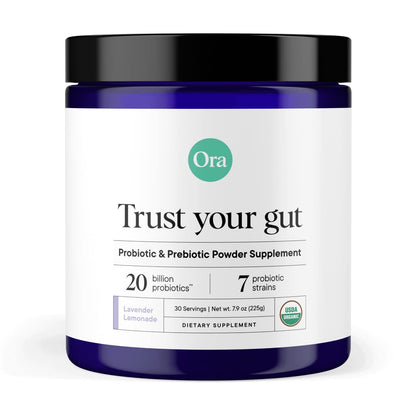 Ora Organic Prebiotic & Probiotic Powder – 20B CFU, 7 Strains, Lavender Lemonade, 30 Servings