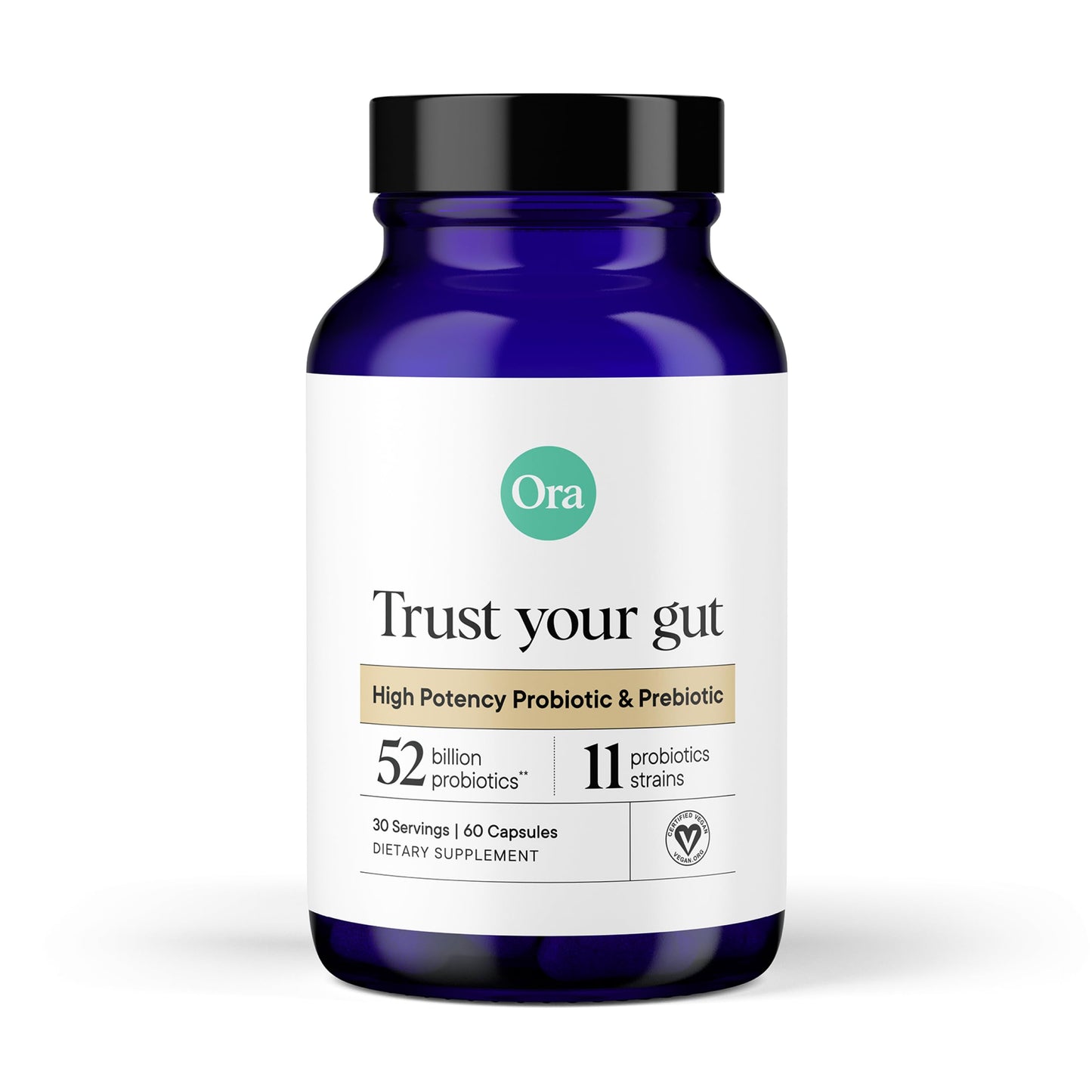Ora Organic Probiotics with Prebiotics — 52 Billion CFU, 11 Strains, Gluten Free, 60 Capsules