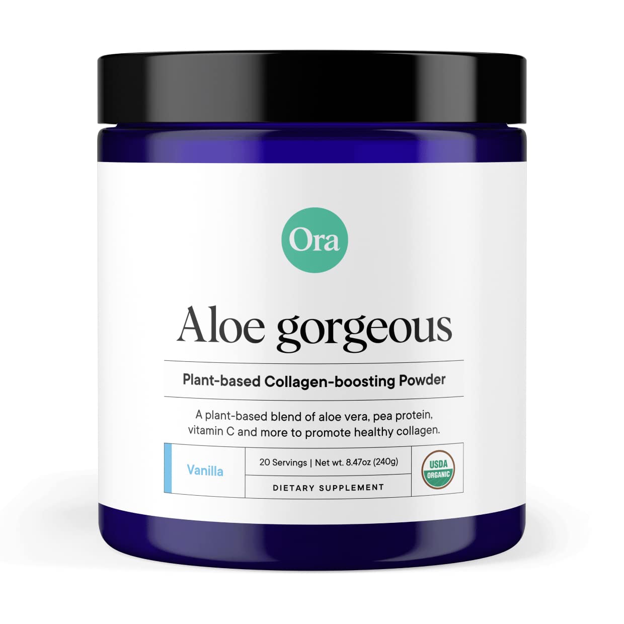 Ora Organic Vegan Collagen-Boosting Powder for Hair, Skin & Nails – Vanilla, 20 Servings
