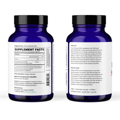 Ora Organic Vegan Omega-3 DHA 500mg – Algae-Sourced | Brain, Eye & Heart Health | 60 Capsules