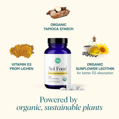 Ora Organic Vitamin D3 2000IU – Vegan Lichen D3 Chewables for Immune Support, Bone Health & Mood | 30 Vanilla Tablets