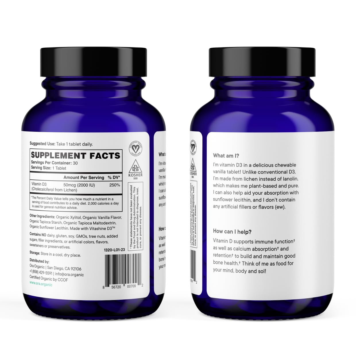 Ora Organic Vitamin D3 2000IU – Vegan Lichen D3 Chewables for Immune Support, Bone Health & Mood | 30 Vanilla Tablets