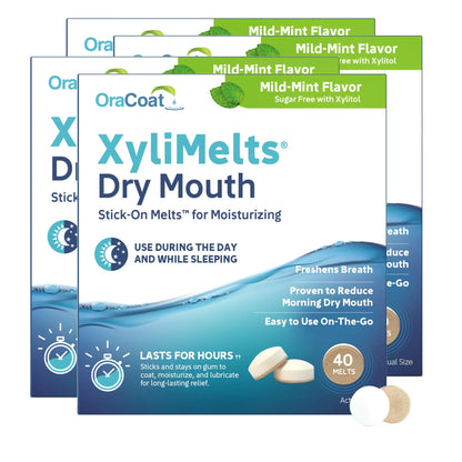 Oracoat XyliMelts Dry Mouth Relief – Day & Night Adhering Discs, 40 Count (Pack of 4), Sugar-Free Xylitol, Mild Mint, 8-Hour Relief