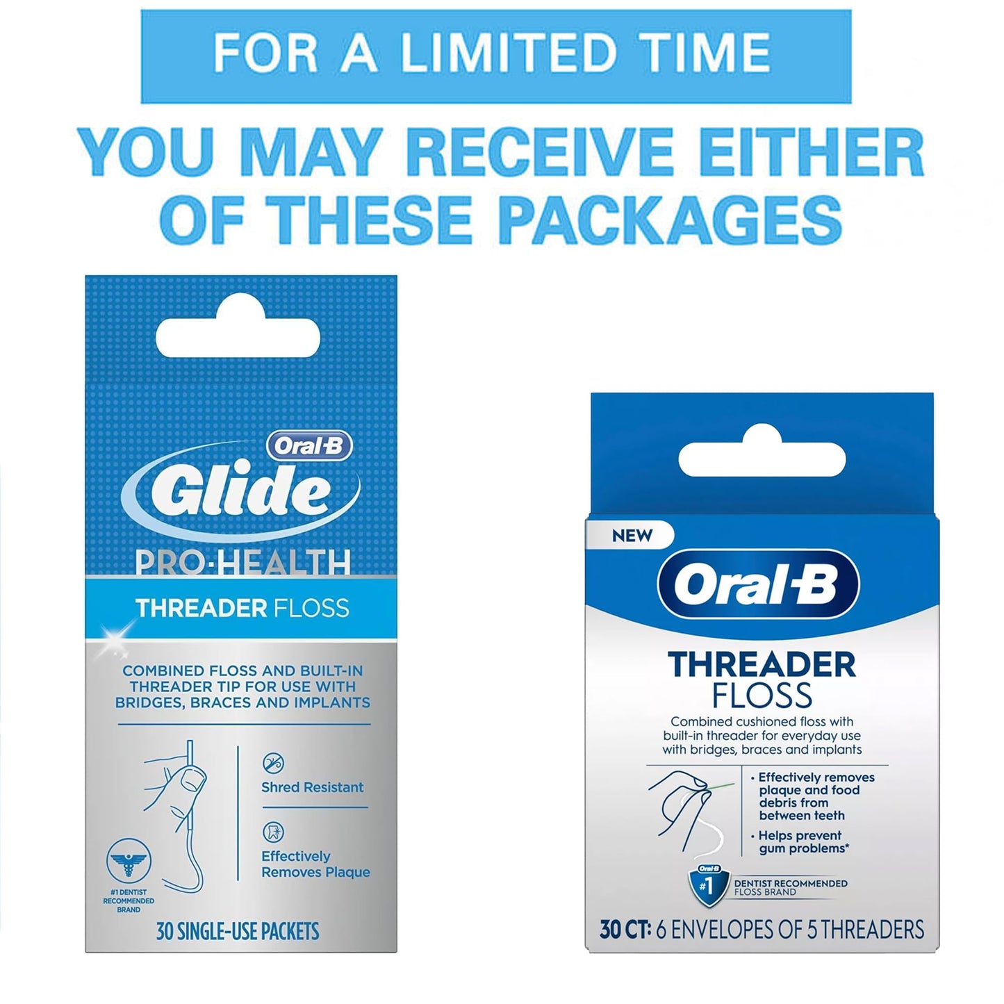 Oral-B Threader Floss – 30 Count with Built-In Threader for Braces, Bridges & Implants | Pack of 3