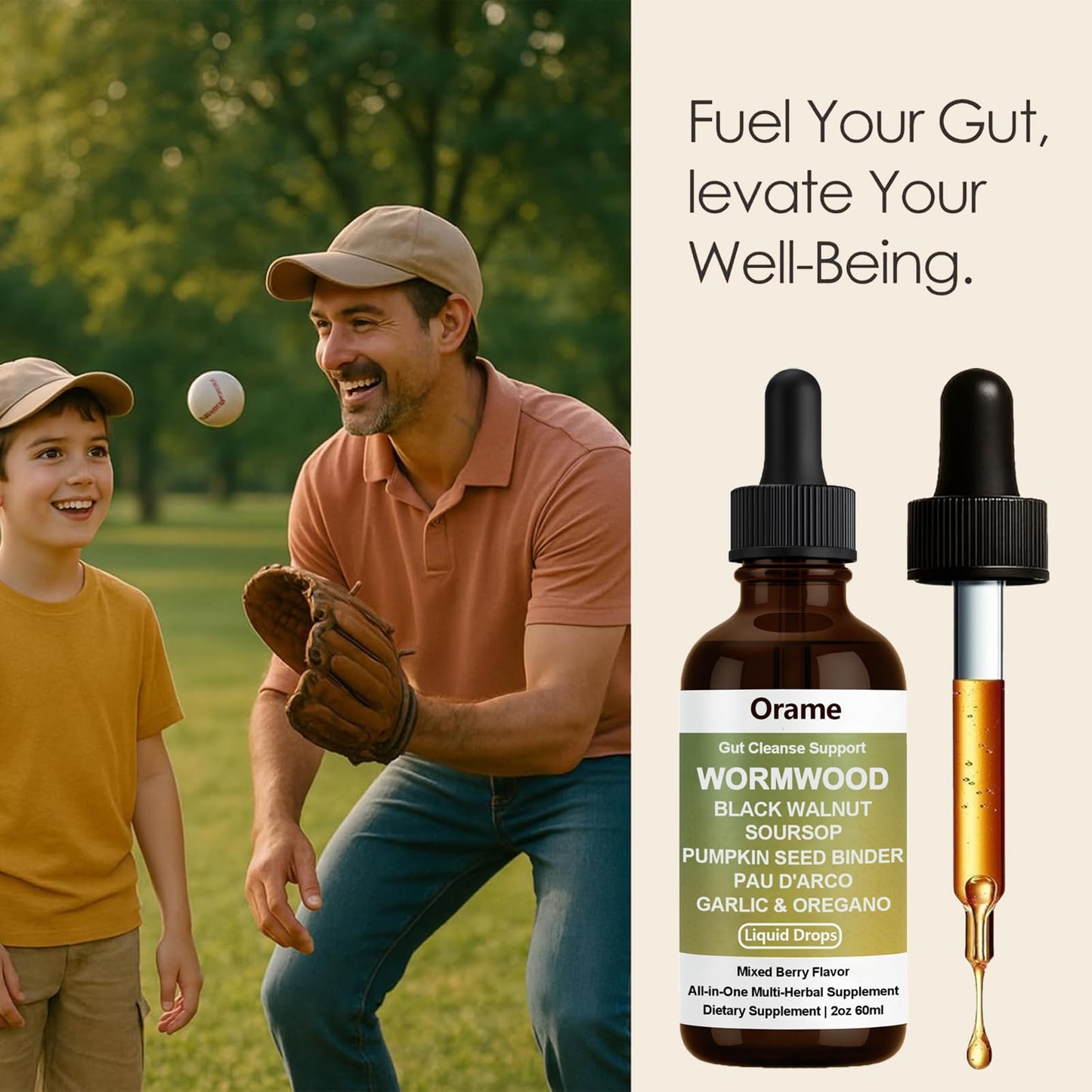 Orame Wormwood Gut Cleanse Liquid Drops – Prozen Wormwood, Black Walnut, Clove, Soursop, 2 oz