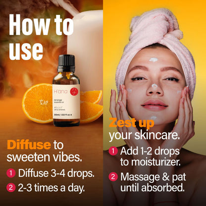 H'ana Orange Essential Oil - 1.02 Fl Oz | Hair, Skin, Diffuser, Aromatherapy, DIY Candle & Soap Making