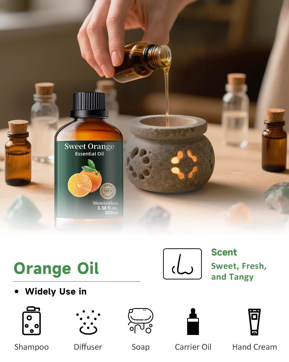 Orange Essential Oil Pure – Mumianhua Sweet Orange Oil for Diffuser, Skin, DIY (3.38 Fl Oz)