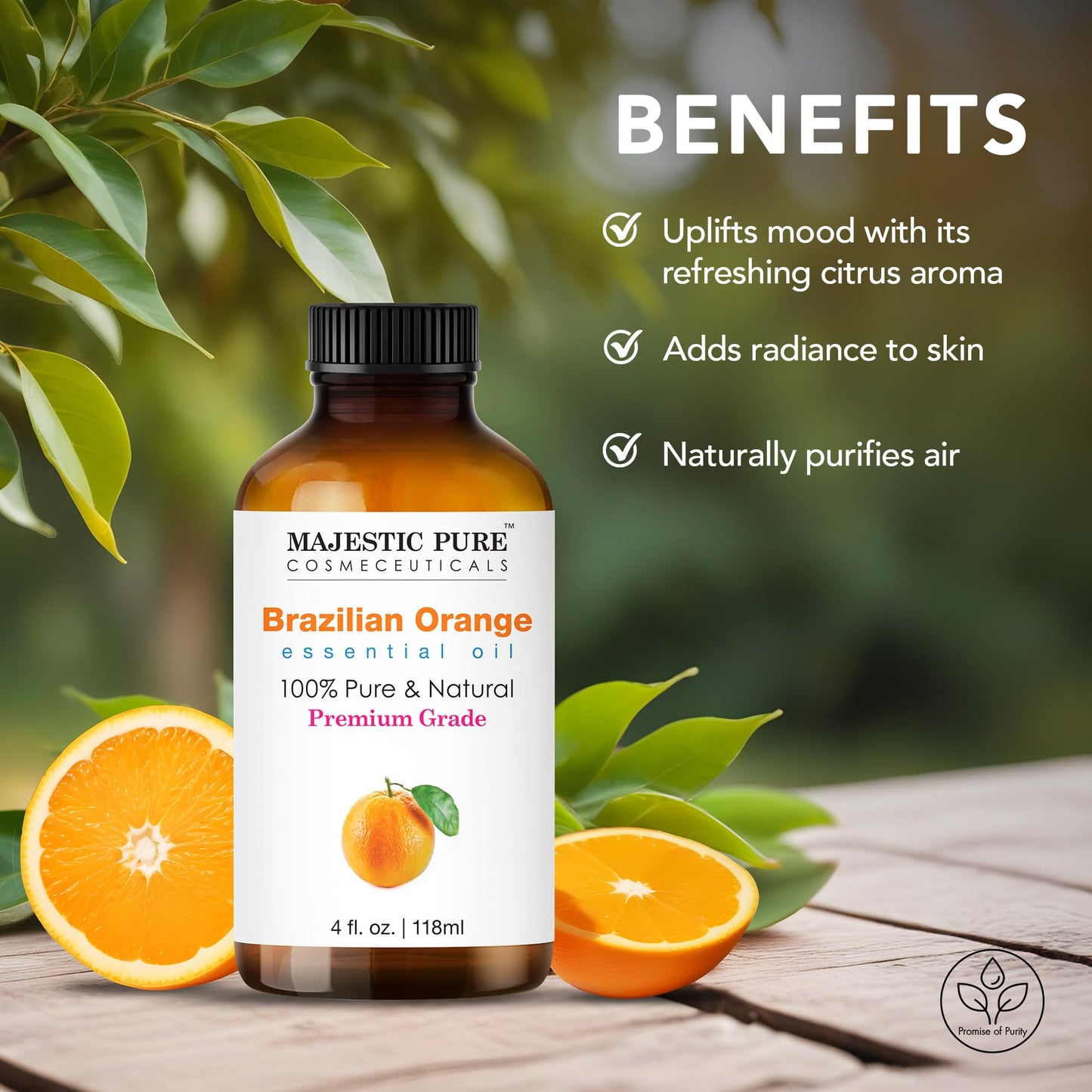 Majestic Pure Brazilian Orange Essential Oil with Glass Dropper - 100% Pure & Natural (4 Fl Oz) for Diffuser, Aromatherapy, Soap & Candle Making