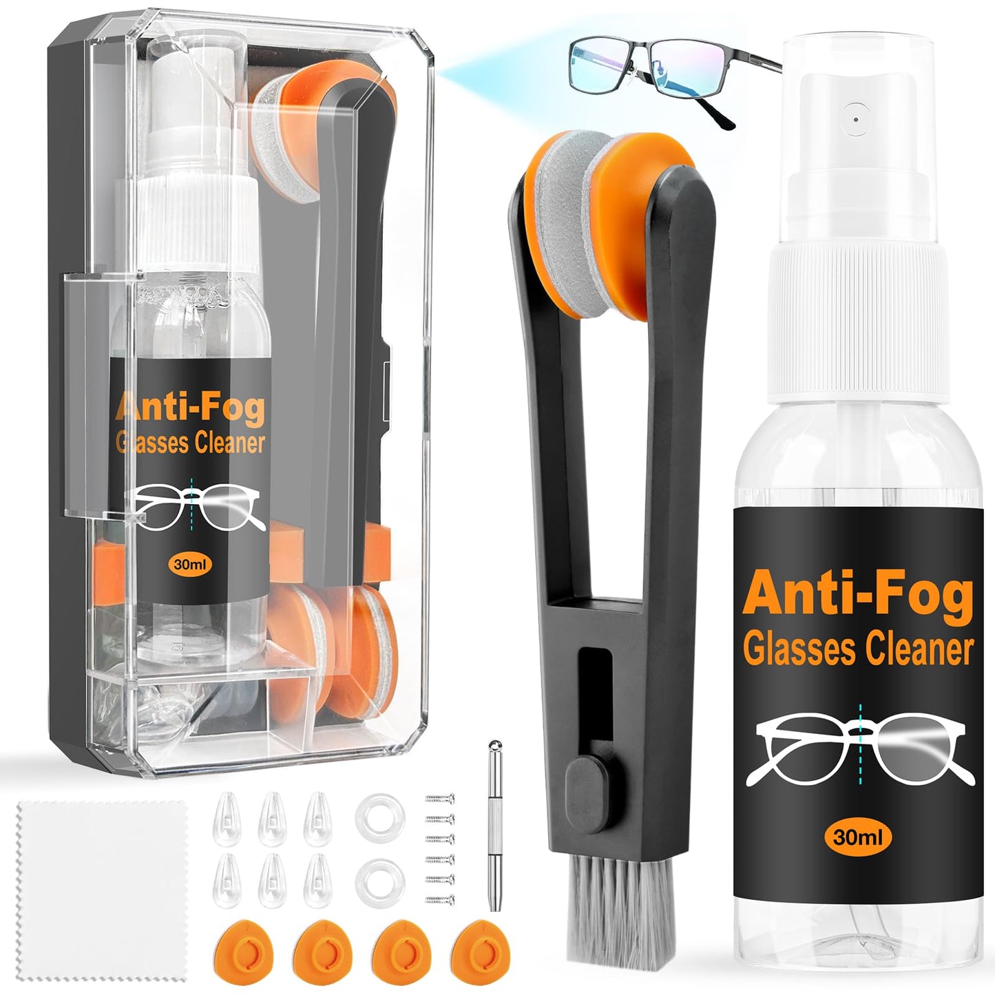Ordilend Glasses Cleaner Kit – 24H Anti-Fog Spray, Microfiber Cloth & Repair Tools