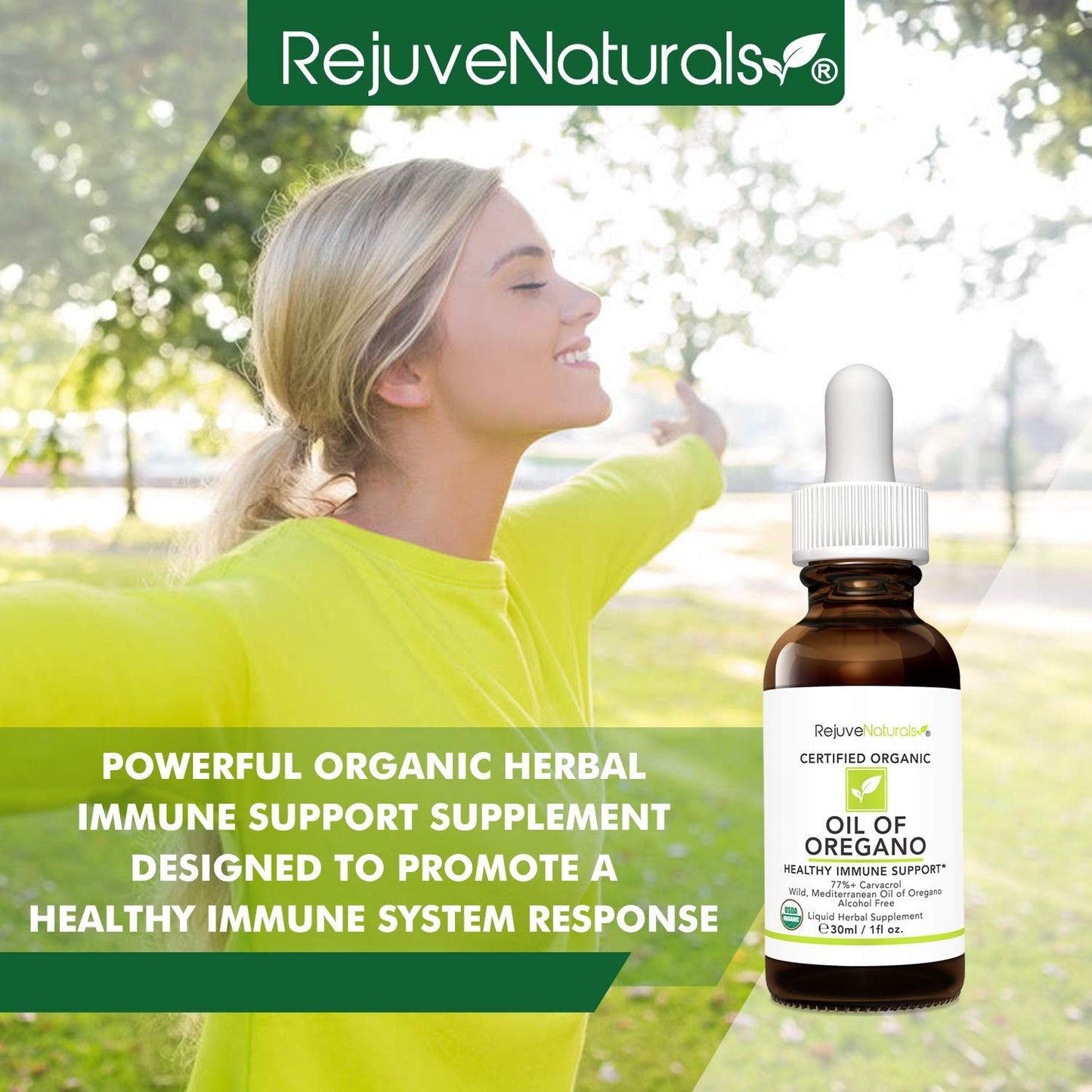 RejuveNaturals Oil of Oregano – USDA Organic 1 fl oz (30 ml) Immune Support Drops | Gluten Free, Vegan & Non-GMO