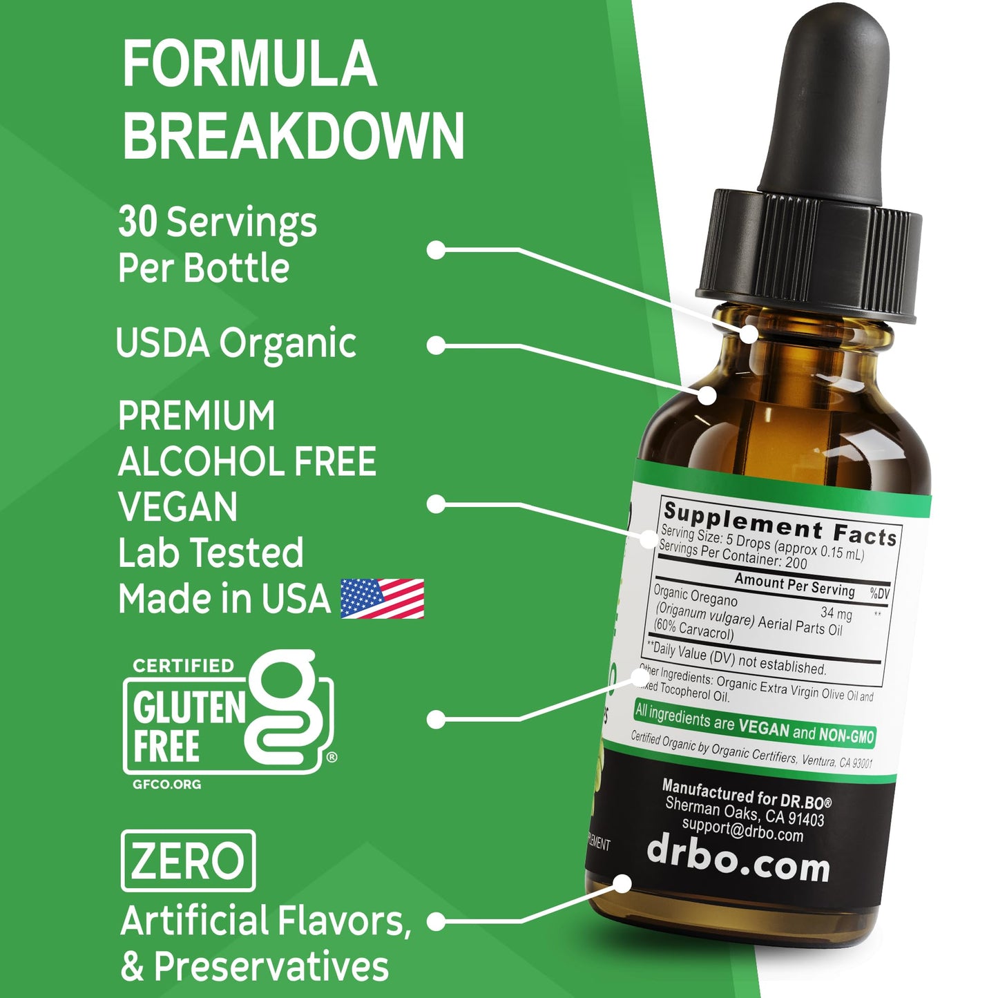 Oregano Oil Organic Liquid Drops – 6 Month Supply | Immune Support, Detox & Gut Health | 1 oz, Vegan, Non-GMO