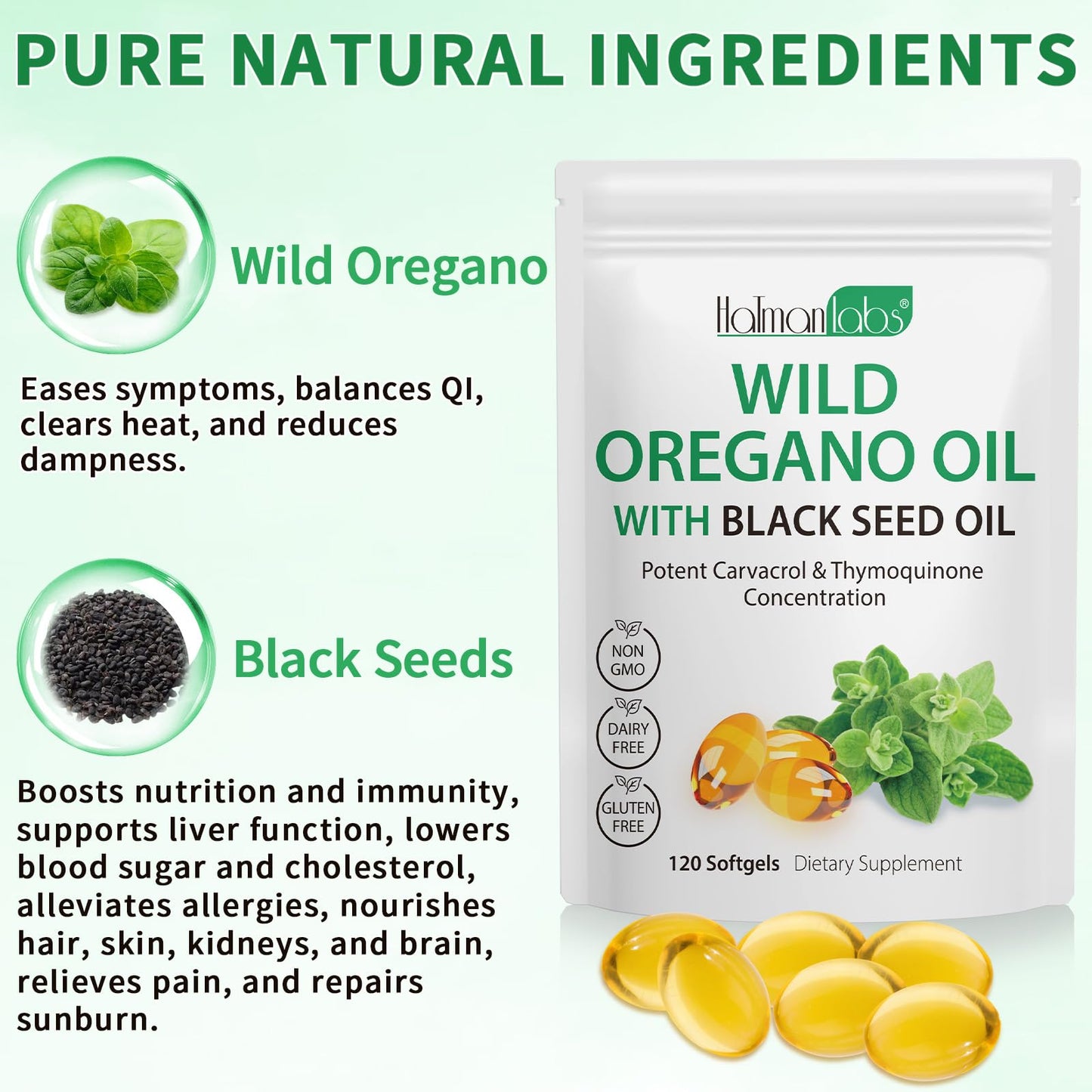 Oil of Oregano with Black Seed Oil - 6000mg Oregano Oil Capsules, Organic, Non-GMO, Gluten Free, 120 Softgels