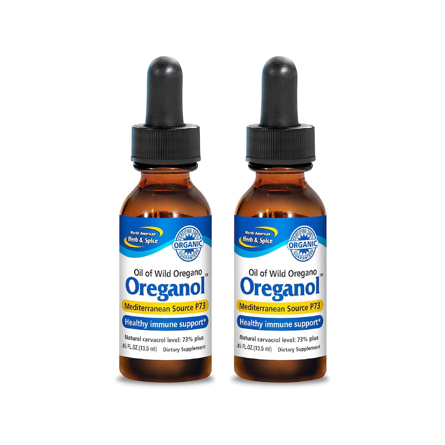 North American Herb & Spice Oreganol P73 Oregano Oil - 0.45 fl oz Pack of 2 | Wild Organic Mediterranean Source Non-GMO