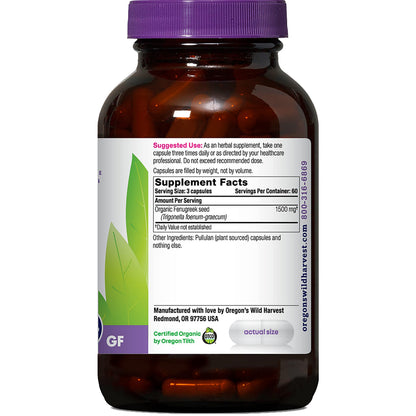 Oregon's Wild Harvest Organic Fenugreek Capsules for Lactation - 180 Count - Non-GMO