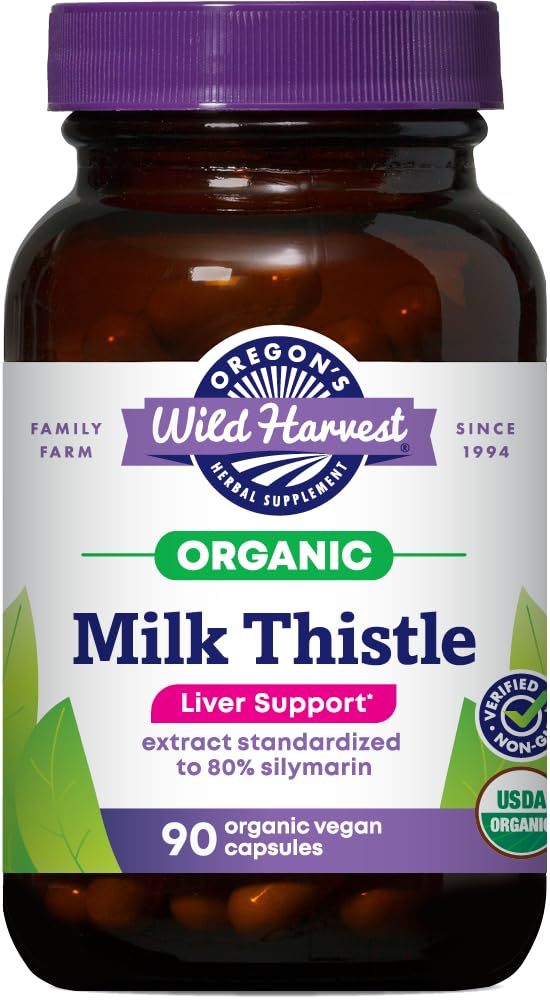 Oregon's Wild Harvest Milk Thistle – USDA Certified Organic Herbal Supplement, 90 Count