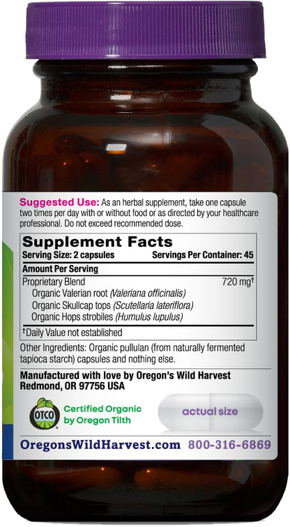 Oregon's Wild Harvest Muscle Relax Organic Vegan Capsules – Valerian, Hops & Skullcap (90 Count)