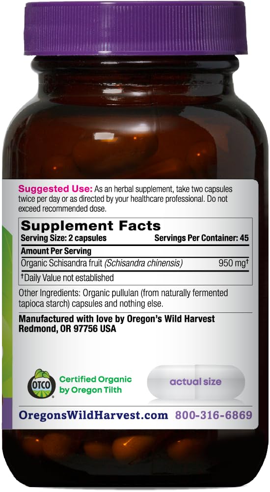 Oregon's Wild Harvest Schisandra Organic Herbal Supplement, 90 Count