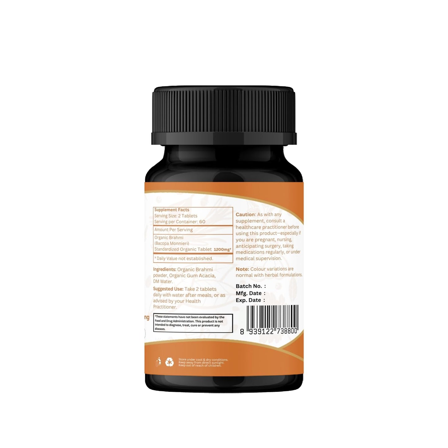 ORGANIC SPREE Brahmi 120 Tablets – USDA Organic Bacopa Monnieri for Focus, Calm & Memory | Herbal Nootropic