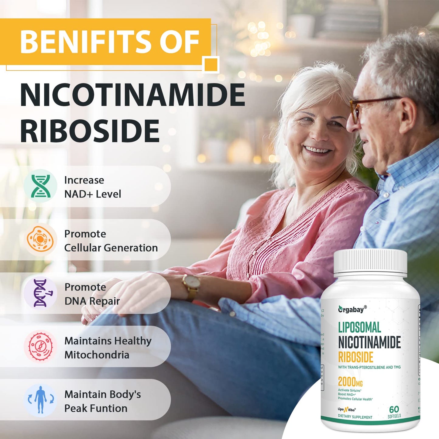 Orgabay Liposomal Nicotinamide Riboside 2000 MG – TMG & Pterostilbene, NAD+ Support, 360 Count