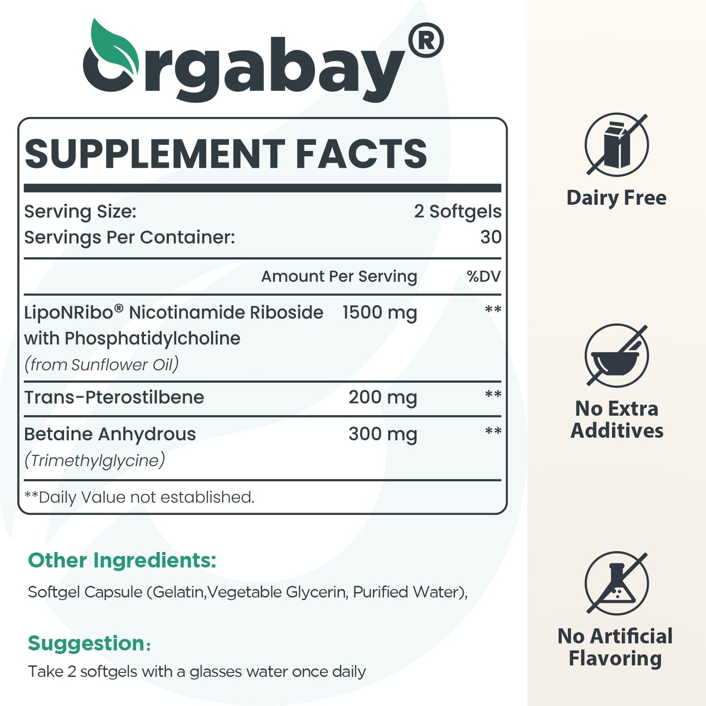 Orgabay Liposomal NAD+ Supplement 500 mg | High Absorption with 250 mg TMG per Softgel | 120 Softgels